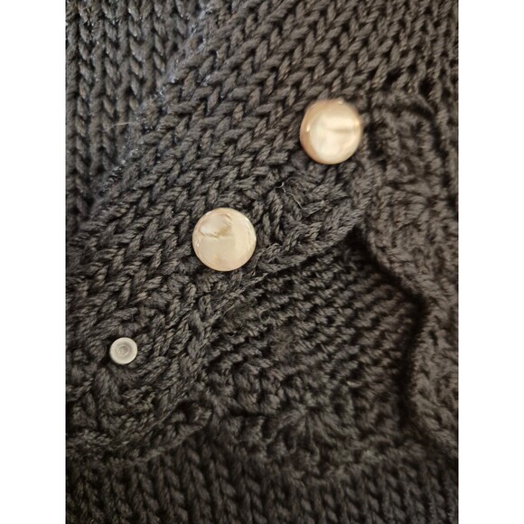 Margaret Wynn VTG Hand Loomed Sweater Boho Crochet Mother of Pearl Blk Sz O/S - Picture 7 of 9